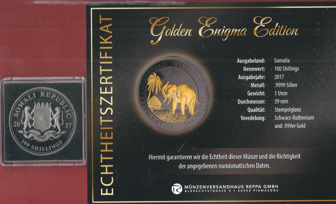  Somalia 100S.2017 1 OZ Enigma Edition Koblenzer Muenzen Studio Münzankauf Koblenz Frank Maurer AL148   