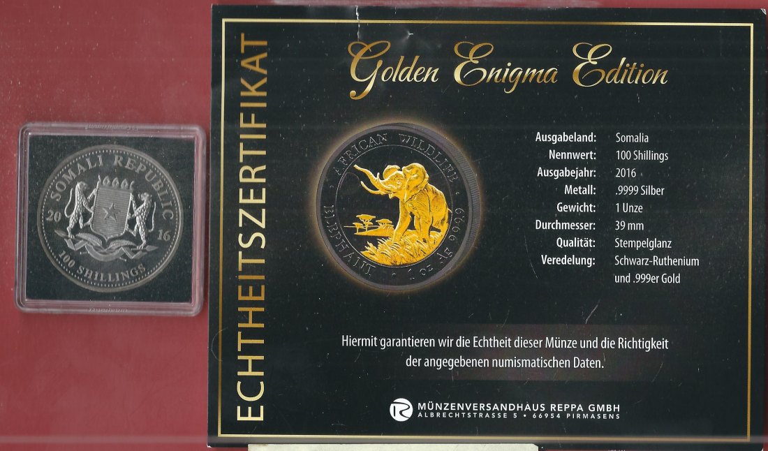  Somalia 100S.2016 1 OZ Enigma Edition Koblenzer Muenzen Studio Münzankauf Koblenz Frank Maurer AL150   