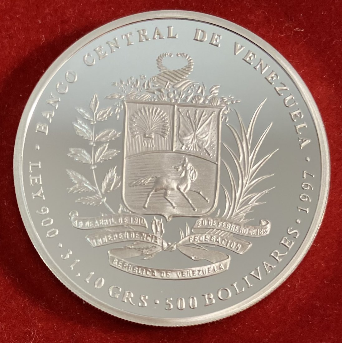  VENEZUELA - 500 BOLÍVARES - 31,1 g -SILVER 900%   