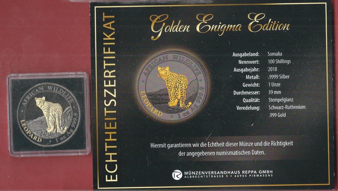  Somalia 100S.2018 1 OZ Enigma Edition Koblenzer Muenzen Studio Münzankauf Koblenz Frank Maurer AL152   