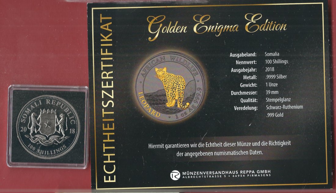  Somalia 100S.2018 1 OZ Enigma Edition Koblenzer Muenzen Studio Münzankauf Koblenz Frank Maurer AL152   