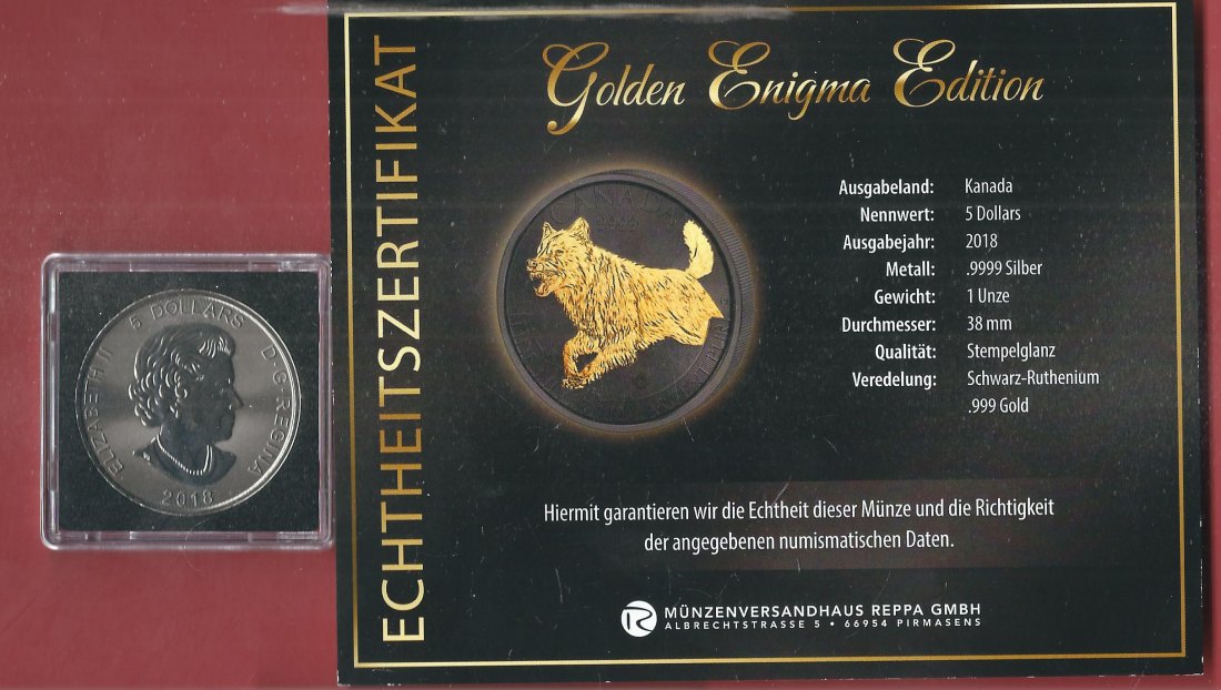  Kanada 5 D. 2018 1 OZ Enigma Edition Koblenzer Muenzen Studio Münzankauf Koblenz Frank Maurer AL153   