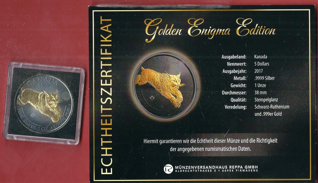  Kanada 5 D. 2017 1 OZ Enigma Edition Koblenzer Muenzen Studio Münzankauf Koblenz Frank Maurer AL154   