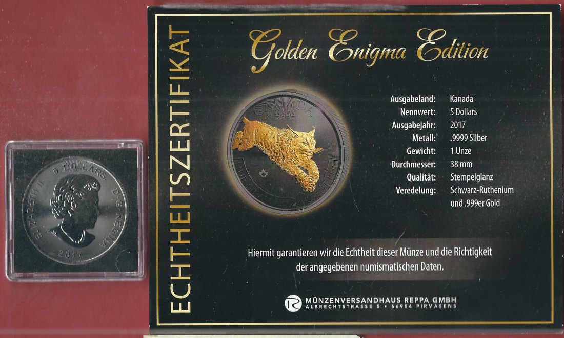  Kanada 5 D. 2017 1 OZ Enigma Edition Koblenzer Muenzen Studio Münzankauf Koblenz Frank Maurer AL154   