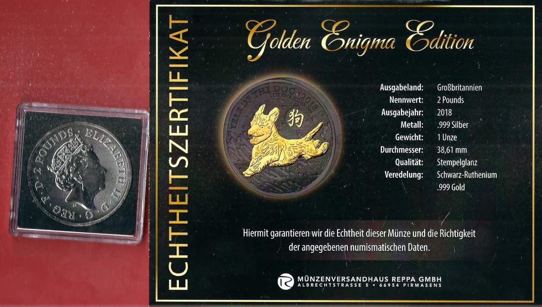  England 2 P. 2018 1 OZ Enigma Edition Koblenzer Muenzen Studio Münzankauf Koblenz Frank Maurer AL160   