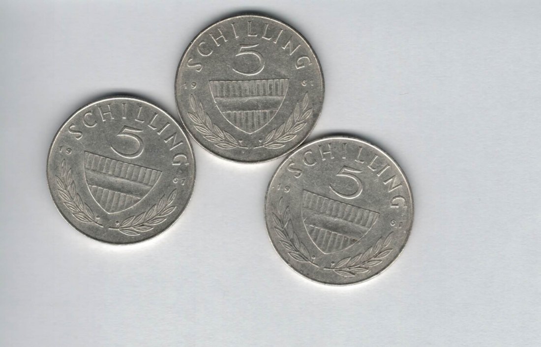  5 Schilling 1961 3 Stk silber á 3,32 fein Österreich Spittalgold9800 /1054   