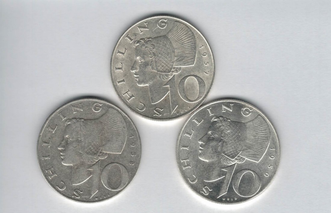  10 Schilling 1957 1958 1959 Ag silber á 4,8g fein Österreich 2. Republik Spittalgold9800 (4785)   