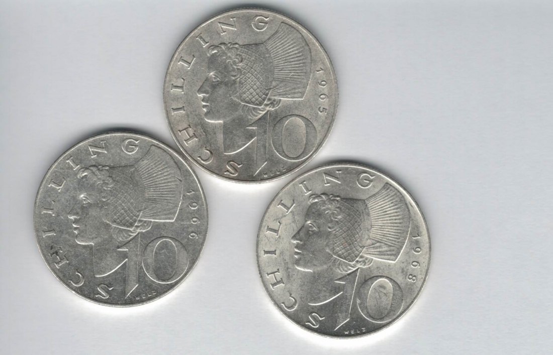  10 Schilling 1965 1966 1968 Ag silber á 4,8g fein Österreich 2. Republik Spittalgold9800 (4785)   