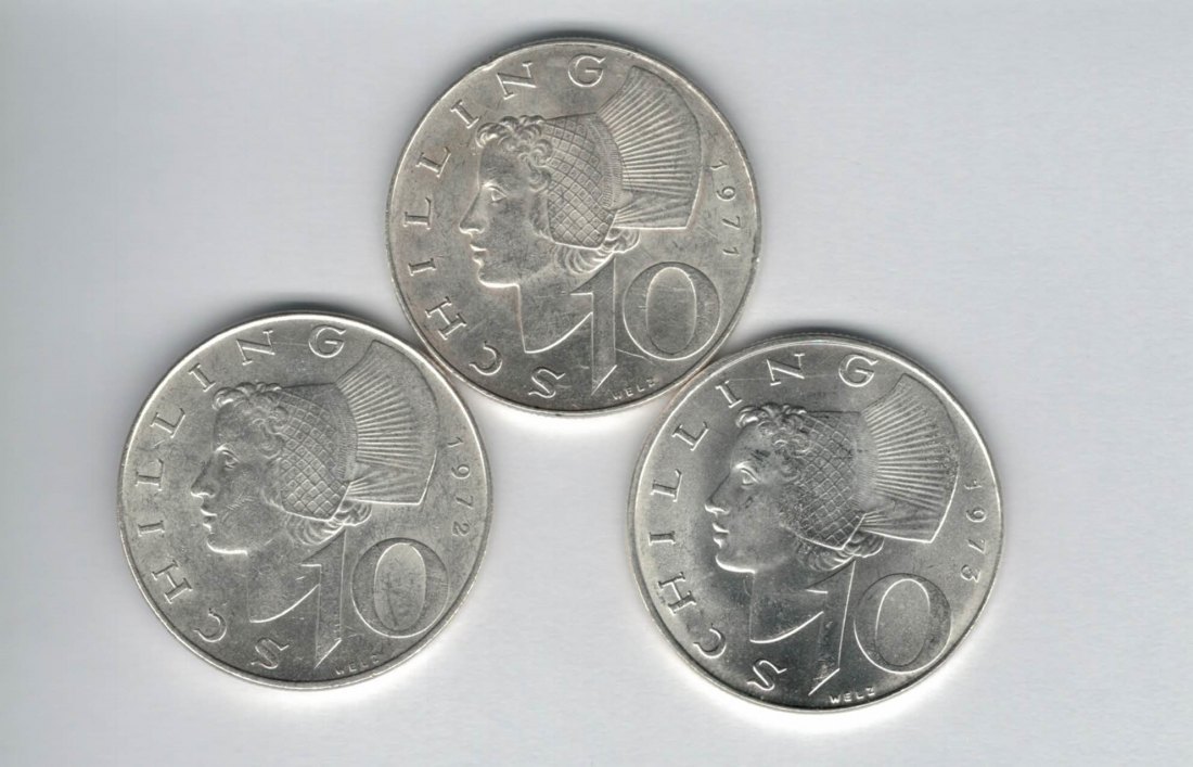  10 Schilling 1971 1972 1973 Ag silber á 4,8g fein Österreich 2. Republik Spittalgold9800 (4785)   