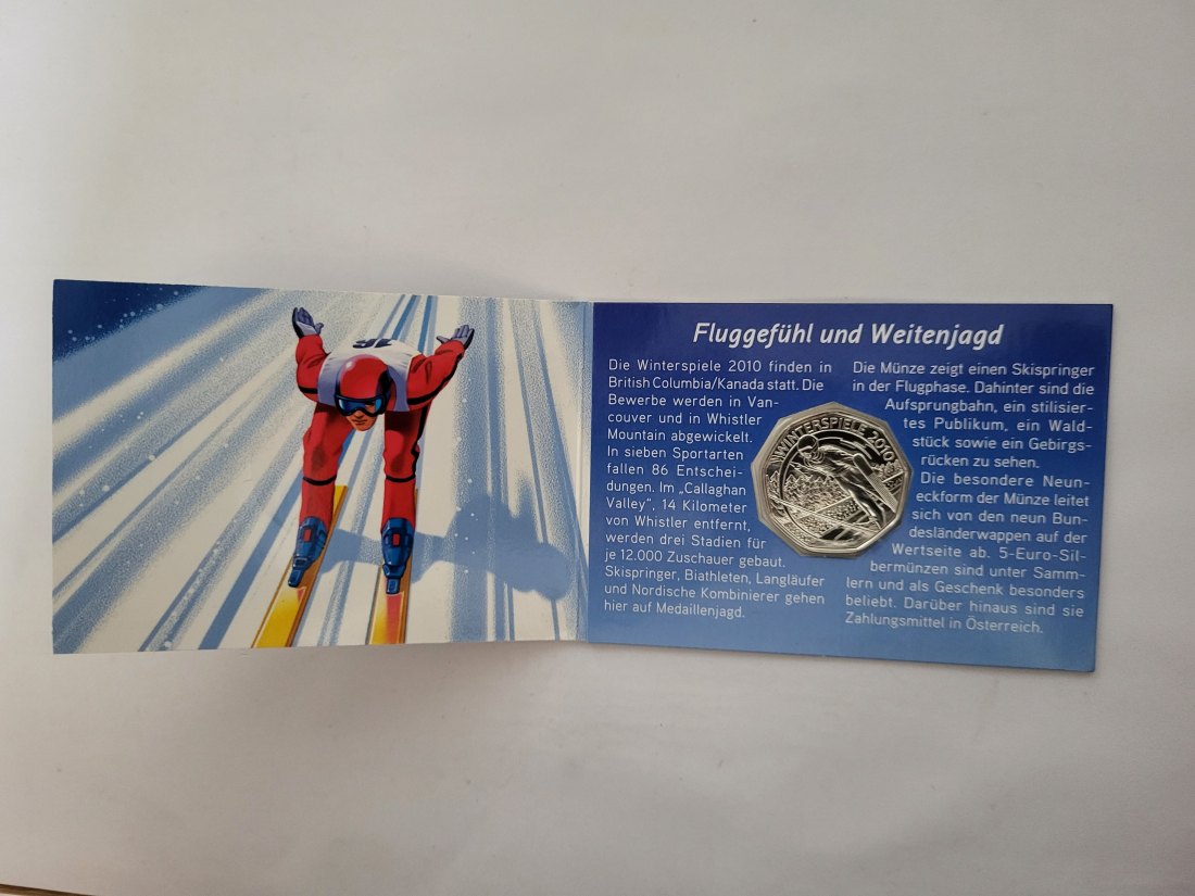  5 Euro 2010 Winterspiele Skisprung silber 8g fein Blister Österreich Spittalgold9800 (4974/16   
