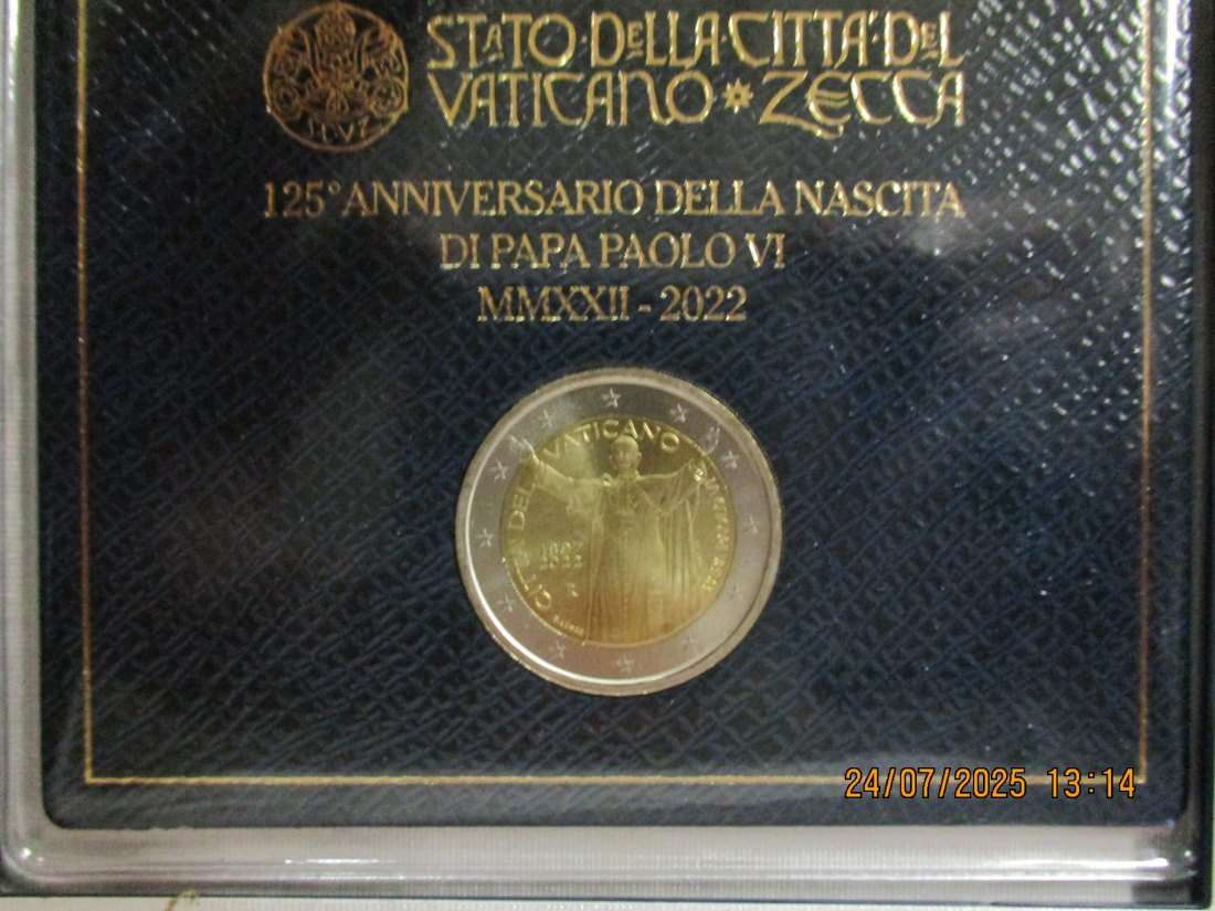  2 Euro 2022 Vatikan Gedenkmünze 125.Geburstag von Papst Paul VI. - 44g   