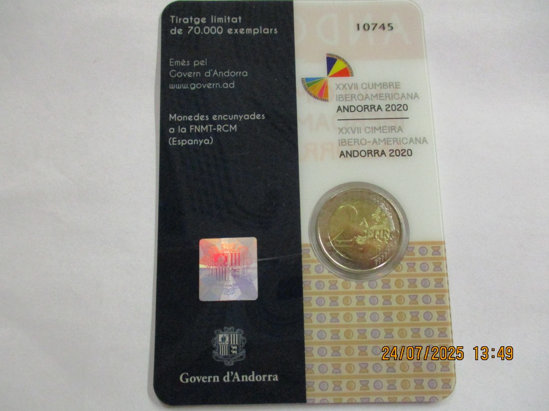  2 Euro 2020 Andorra  Gedenkmünze  - 23g   