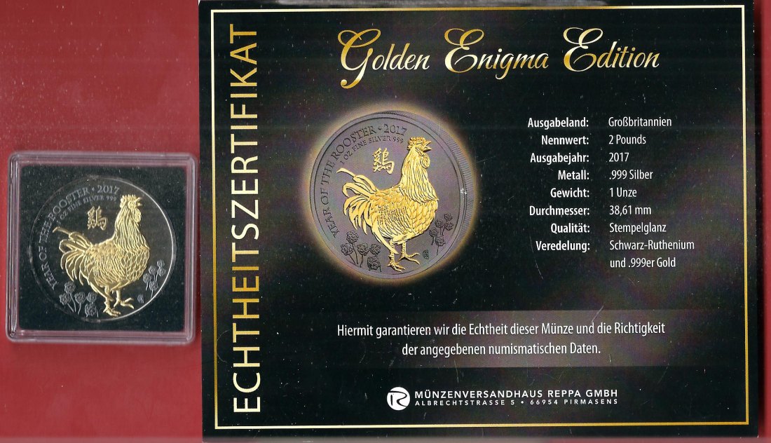  England 2 P. 2017 1 OZ Enigma Edition Koblenzer Muenzen Studio Münzankauf Koblenz Frank Maurer AL161   