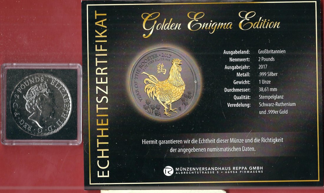  England 2 P. 2017 1 OZ Enigma Edition Koblenzer Muenzen Studio Münzankauf Koblenz Frank Maurer AL161   