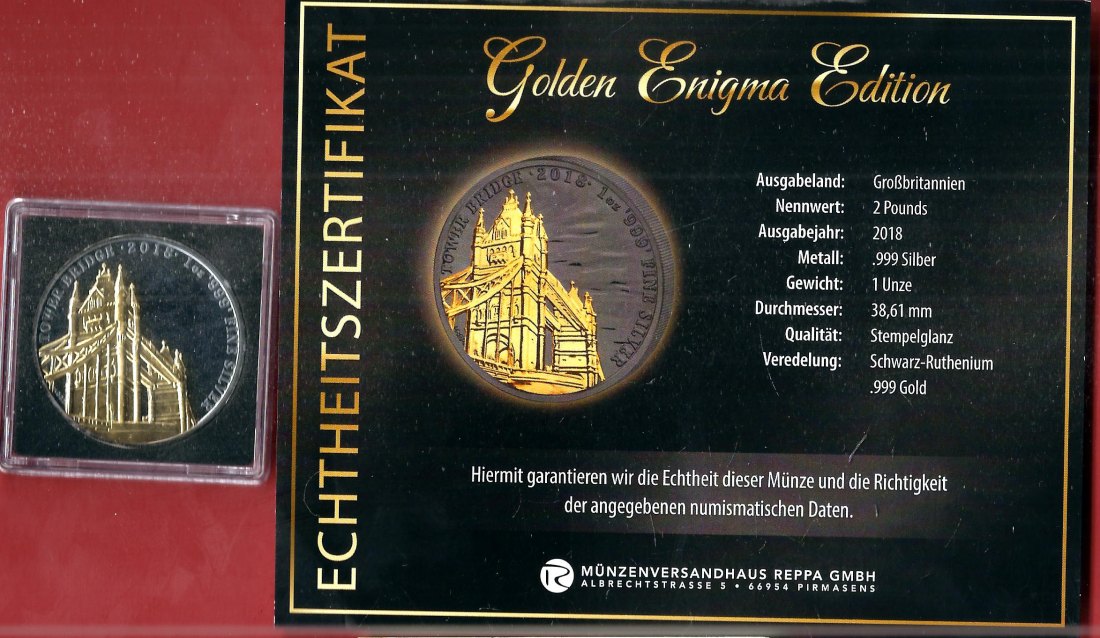  England 2 P. 2018 1 OZ Enigma Edition Koblenzer Muenzen Studio Münzankauf Koblenz Frank Maurer AL162   