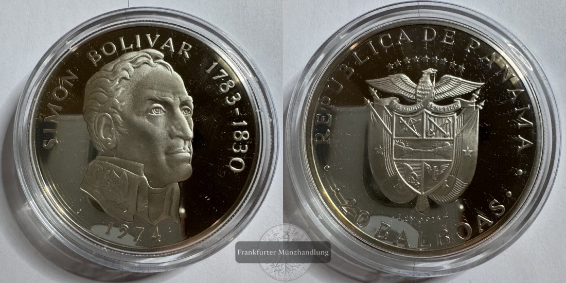  Panama 20 Balboas 1974 (1972-76) FM-Frankfurt KM#31 Feinsilber: 119,87g   