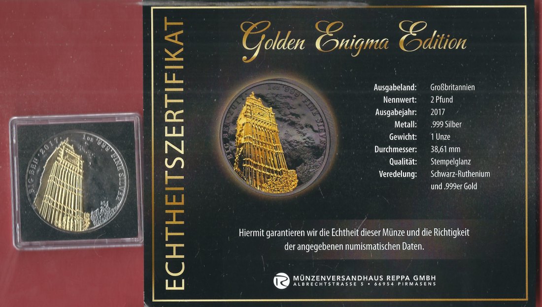  England 2 P. 2017 1 OZ Enigma Edition Koblenzer Muenzen Studio Münzankauf Koblenz Frank Maurer AL163   
