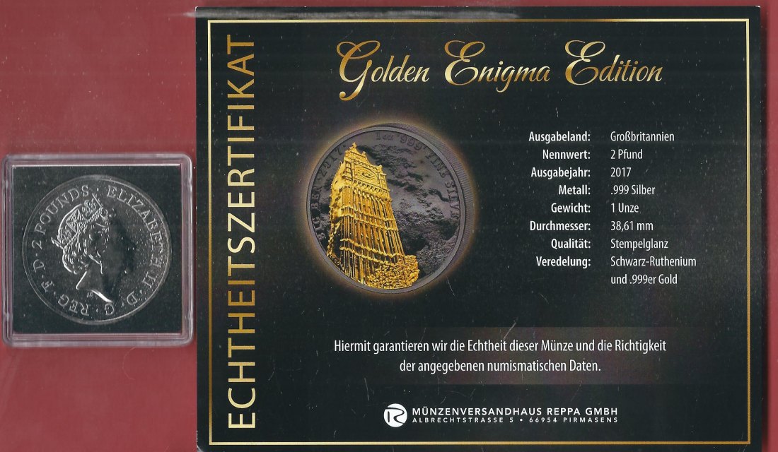  England 2 P. 2017 1 OZ Enigma Edition Koblenzer Muenzen Studio Münzankauf Koblenz Frank Maurer AL163   
