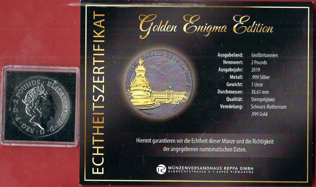  England 2 P. 2018 1 OZ Enigma Edition Koblenzer Muenzen Studio Münzankauf Koblenz Frank Maurer AL164   