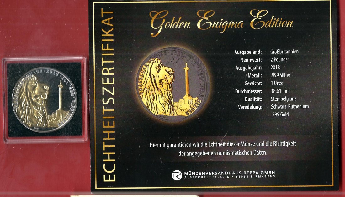  England 2 P. 2018 1 OZ Enigma Edition Koblenzer Muenzen Studio Münzankauf Koblenz Frank Maurer AL165   