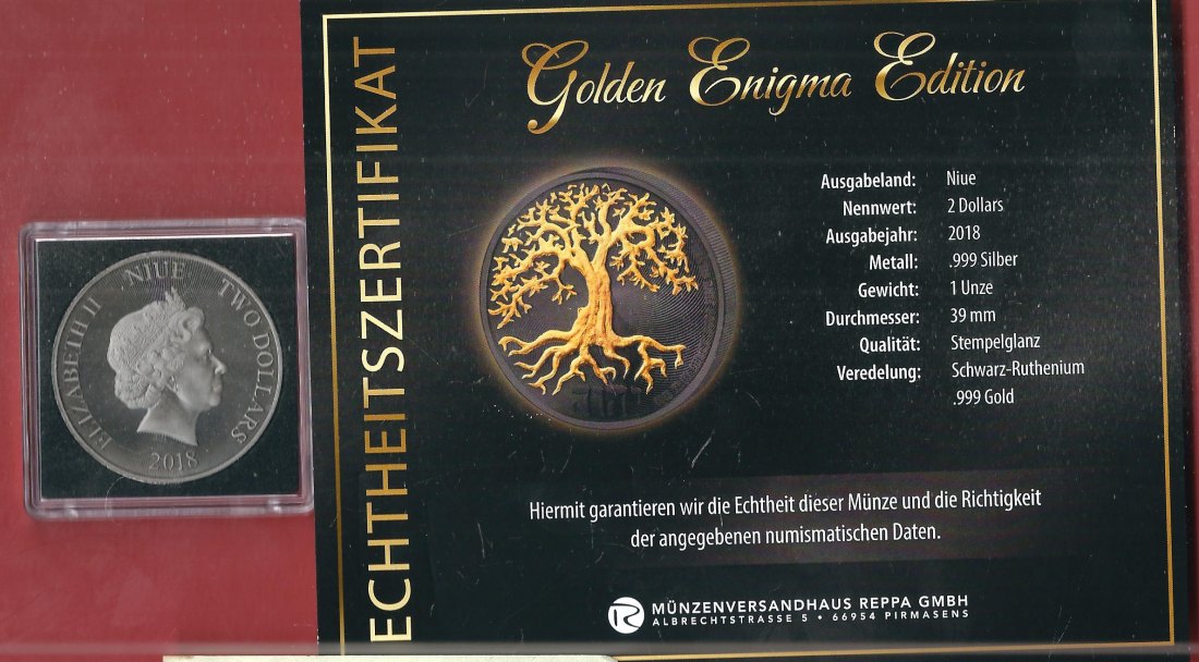  Niue 2 D. 2018 1 OZ Enigma Edition Koblenzer Muenzen Studio Münzankauf Koblenz Frank Maurer AL168   