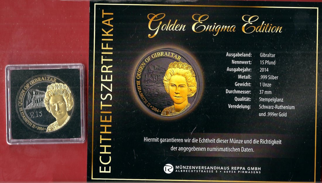  Gibraltar 1. 2018 1 OZ Enigma Edition Koblenzer Muenzen Studio Münzankauf Koblenz Frank Maurer AL169   