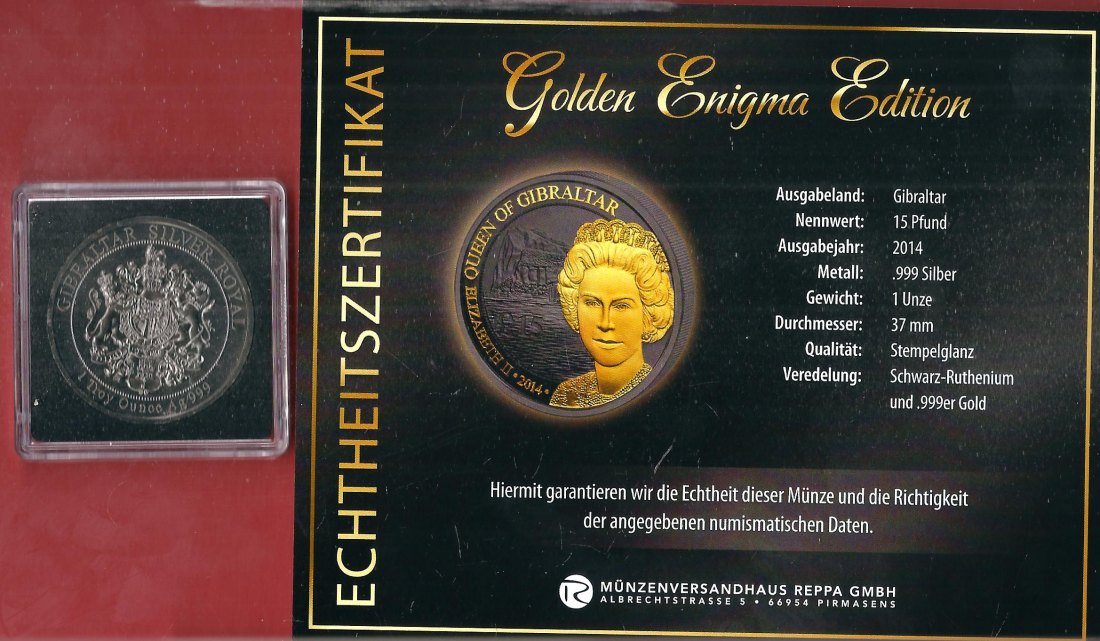  Gibraltar 1. 2018 1 OZ Enigma Edition Koblenzer Muenzen Studio Münzankauf Koblenz Frank Maurer AL169   