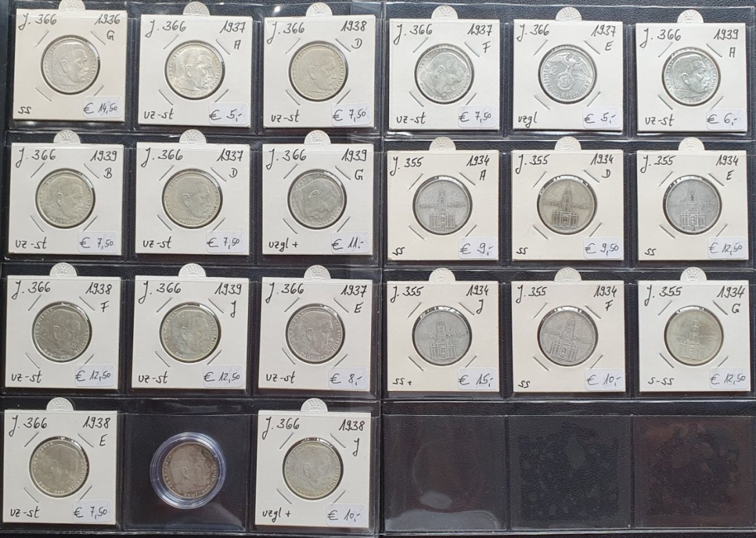  Dritte Reich 21 x 2 Reichsmark Silber Münzen   