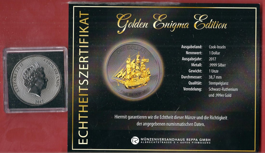  Cook 1 D. 2017 1 OZ Enigma Edition Koblenzer Muenzen Studio Münzankauf Koblenz Frank Maurer AL170   