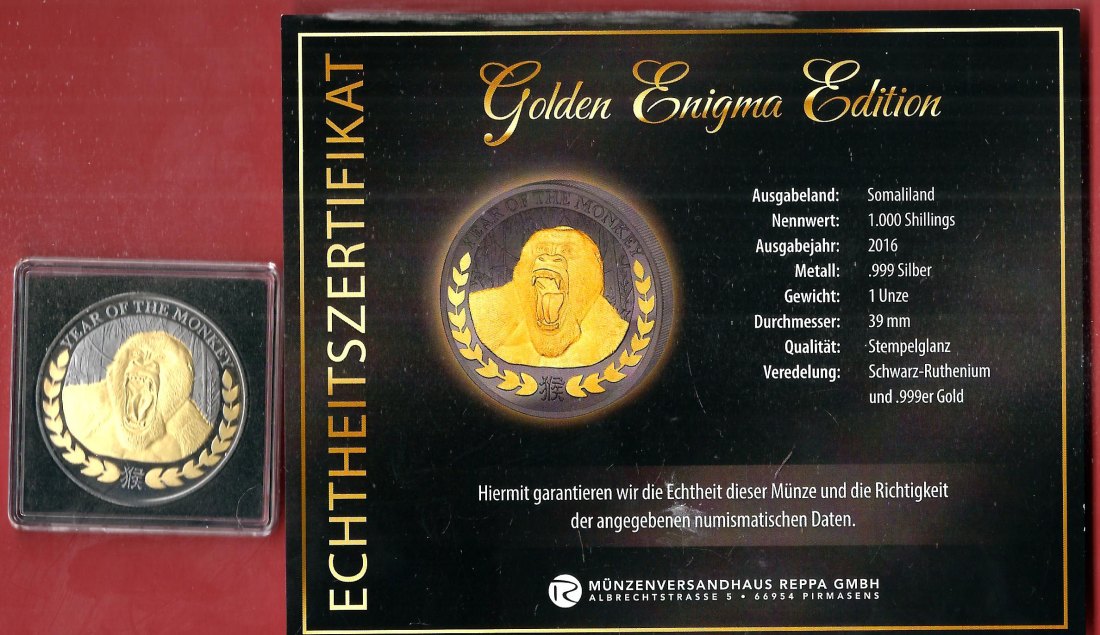  Somalil. 2016 1 OZ Enigma Edition Koblenzer Muenzen Studio Münzankauf Koblenz Frank Maurer AL171   
