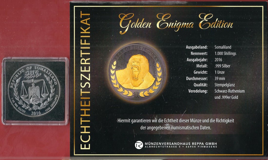  Somalil. 2016 1 OZ Enigma Edition Koblenzer Muenzen Studio Münzankauf Koblenz Frank Maurer AL171   