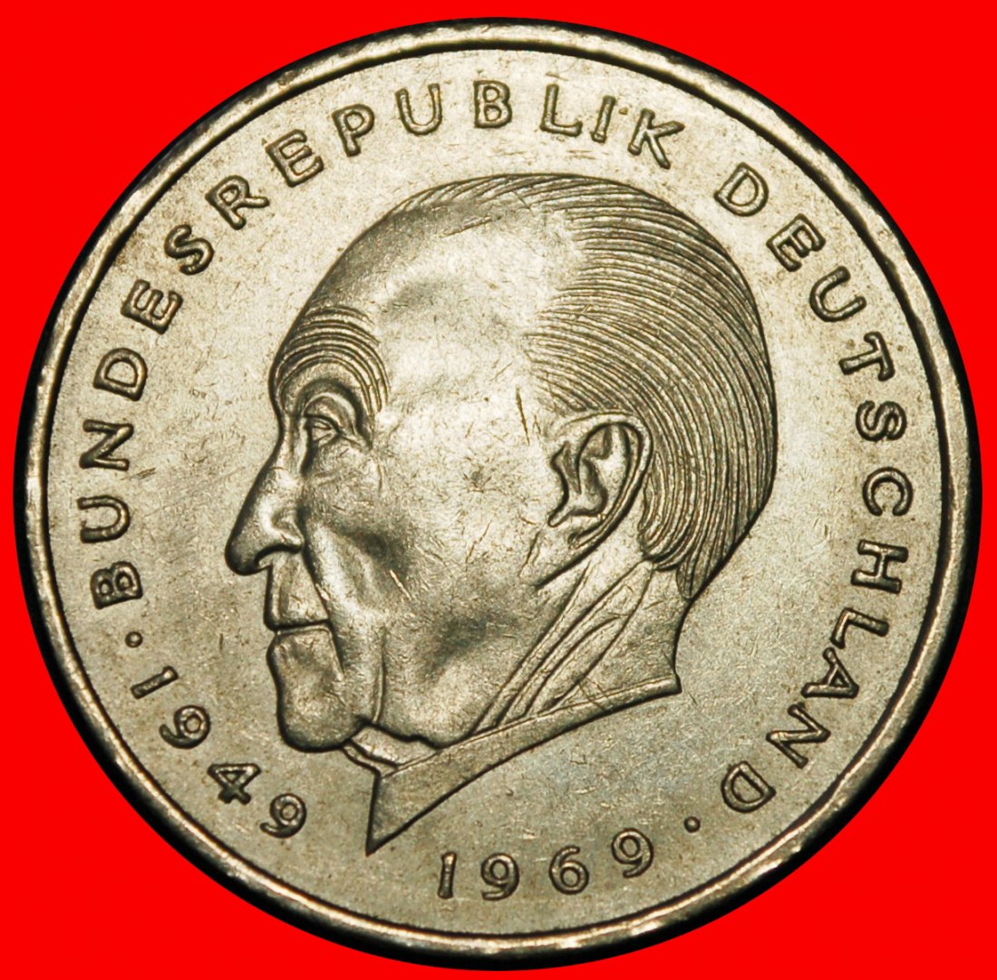 Ⰶ ADENAUER (1876-1967): DEUTSCHLAND ★ 2 MARK 1973J I+A+r1! HAMBURG!★OHNE VORBEHALT!