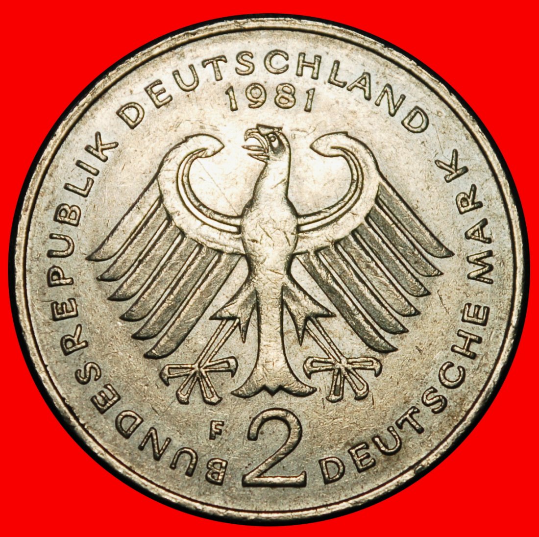  Ⰶ ADENAUER (1876-1967): GERMANY ★ 2 MARKS 1981F I+B+r2! BADEN-WUERTTEMBERG! ★LOW START★ NO RESERVE!   