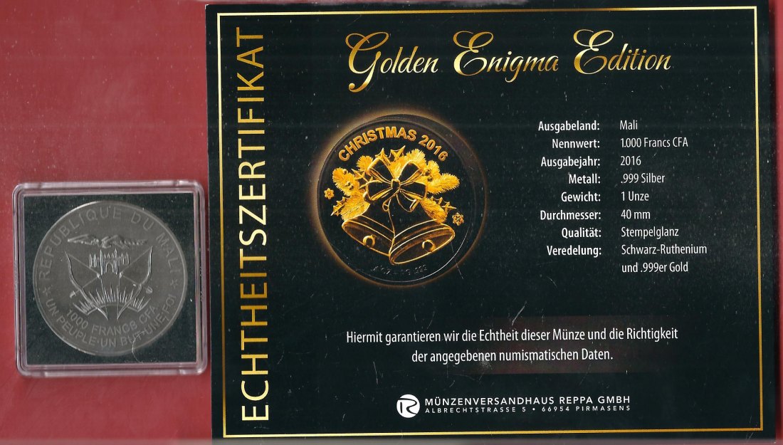 Mali 1000 F.2016 1 OZ Enigma Edition Koblenzer Muenzen Studio Münzankauf Koblenz Frank Maurer AL172   