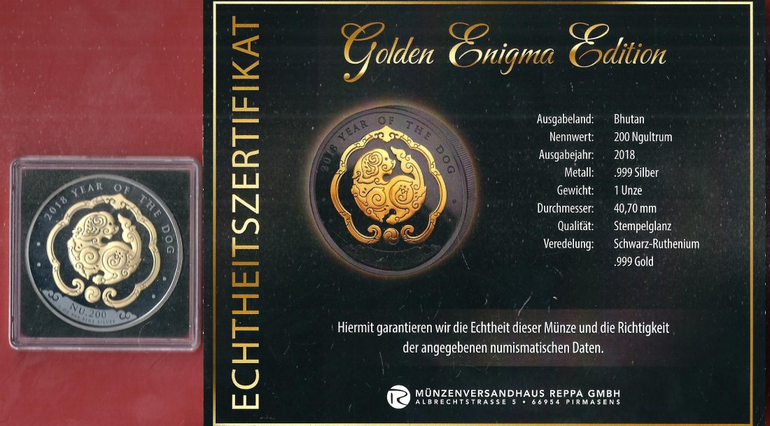  Bhutan 200 N.2018 1 OZ Enigma Edition Koblenzer Muenzen Studio Münzankauf Koblenz Frank Maurer AL173   