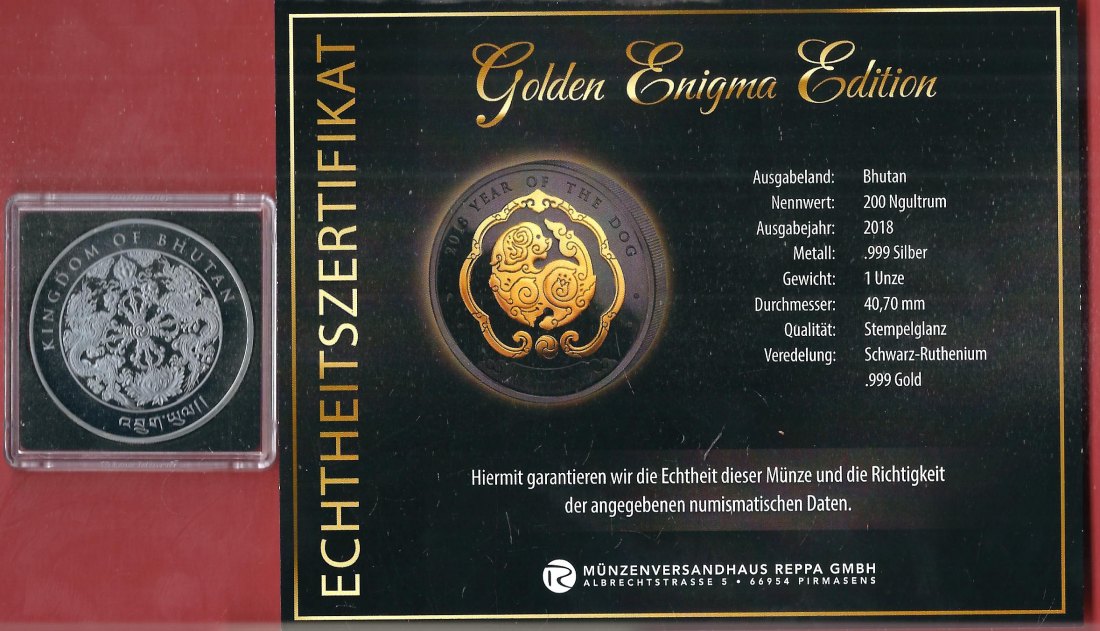  Bhutan 200 N.2018 1 OZ Enigma Edition Koblenzer Muenzen Studio Münzankauf Koblenz Frank Maurer AL173   