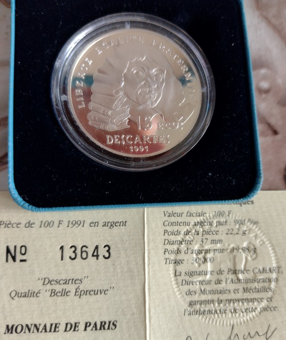  Silbermünze, Frankreich 100 Franc 1991, 22 Gramm AG 900   