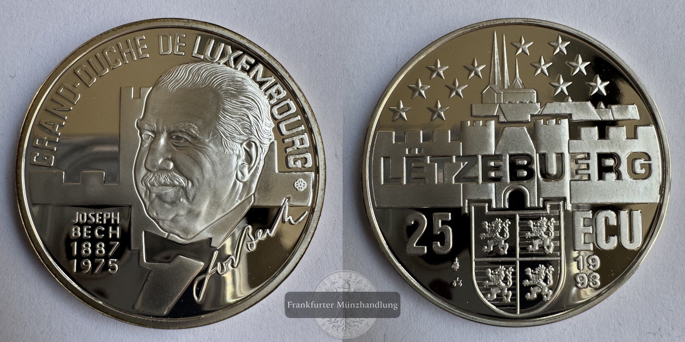  Luxemburg 25 Ecu 1993 Joseph Bech FM-Frankfurt Feinsilber: 21,14g   