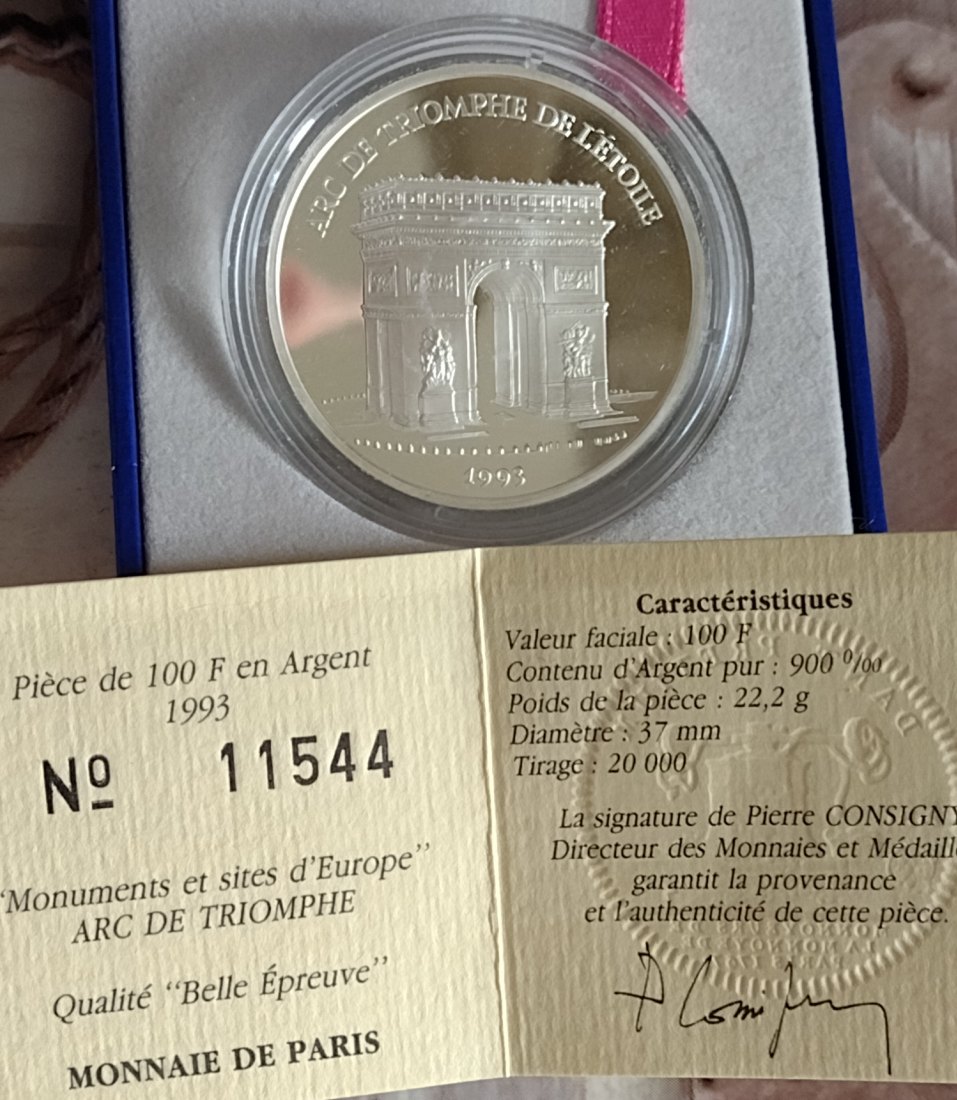 Silbermünze, Frankreich, 100 Franc,15 ECU, 1993