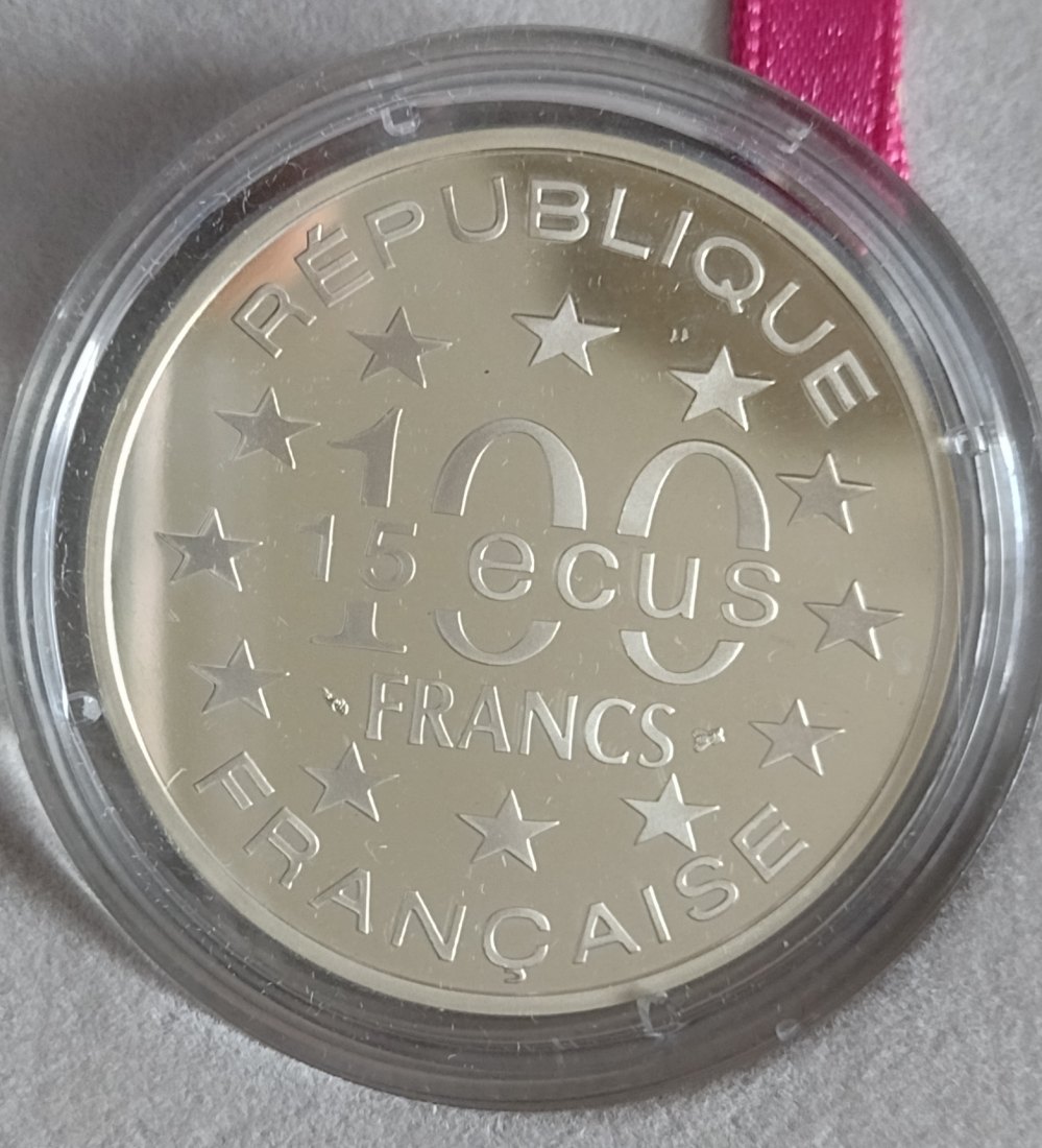  Silbermünze, Frankreich, 100 Franc,15 ECU, 1993   