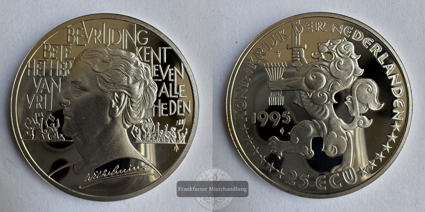  Niederlande 25 ECU 1995  40. Jahrestag der Befreiung  FM-Frankfurt Feinsilber: 23,12g   