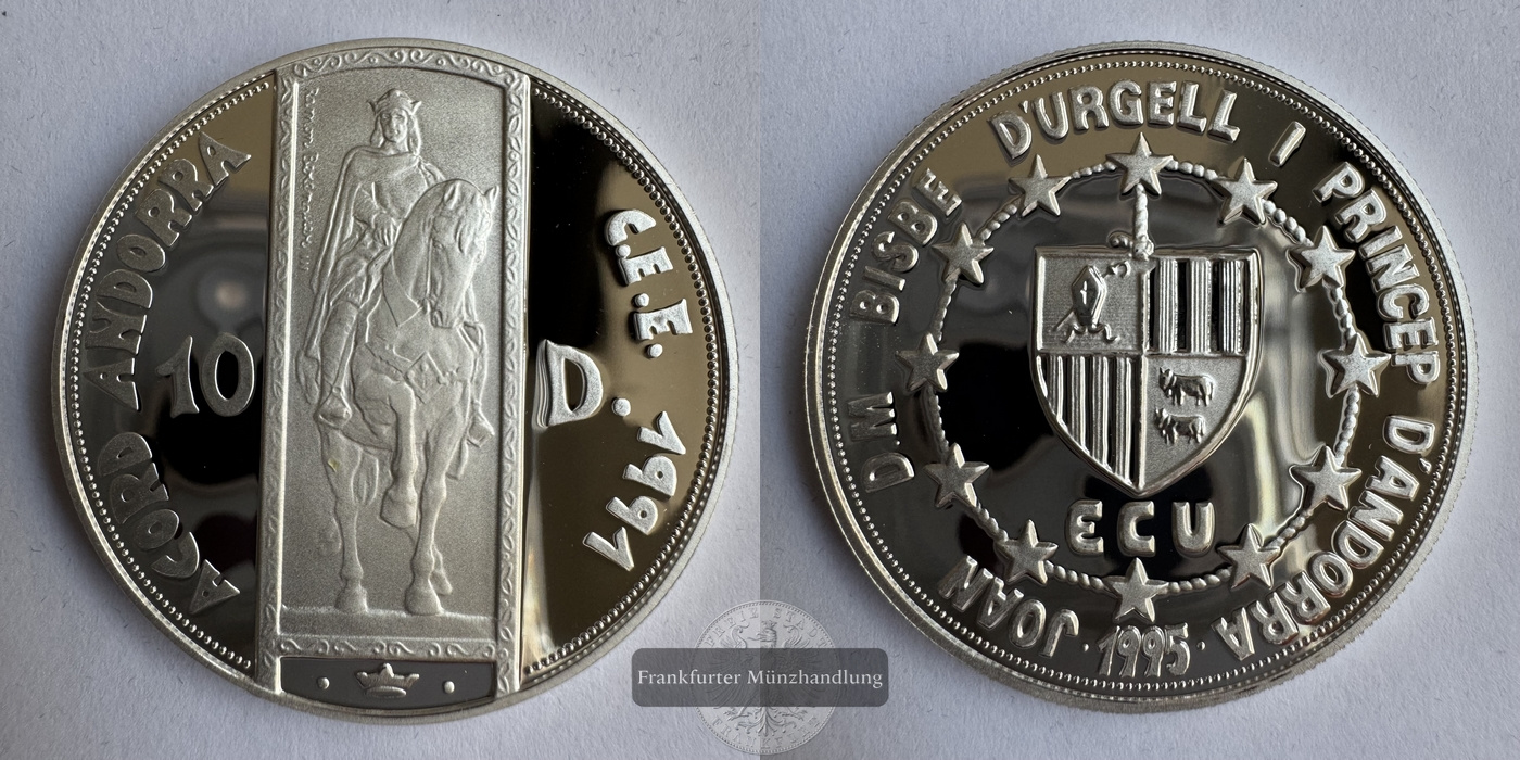  Andorra 10 Diners 1995 Joan Marti i Alanis FM-Frankfurt KM#105 Feinsilber: 29,11g   