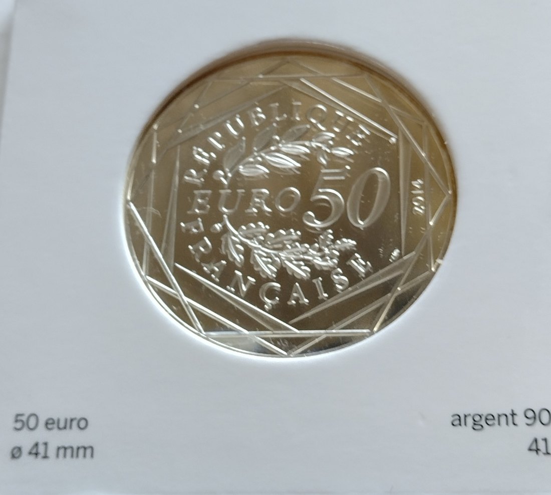 Silbermünze, Frankreich, 50€ 2014, Friedenstaube