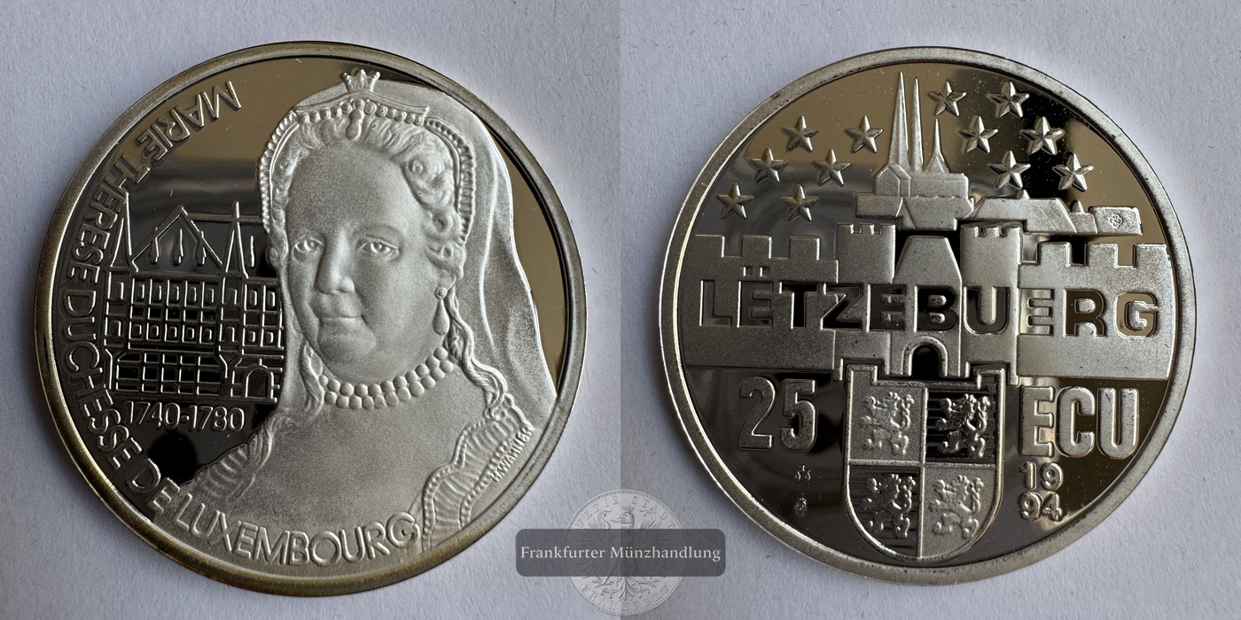  Luxemburg 25 Ecu 1994 Marie Therese FM-Frankfurt Feinsilber: 21g   