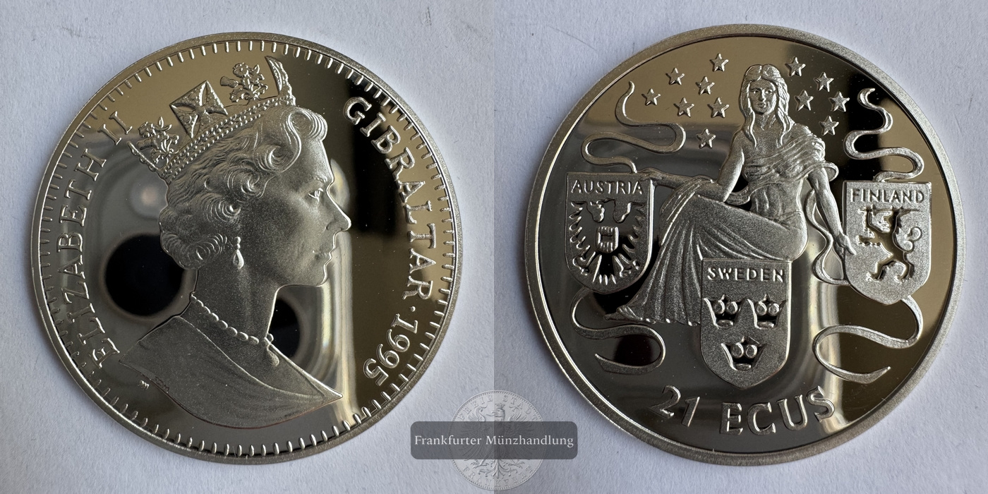  Gibraltar 21 ECU 1995 FM-Frankfurt KM# 498 Feinsilber: 17,76g   