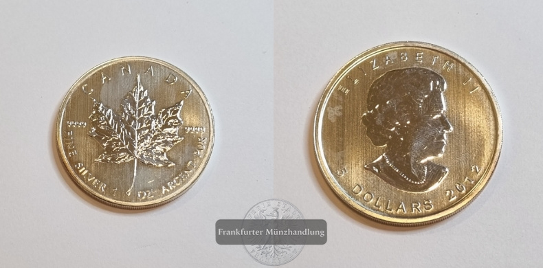  Kanada 5 Dollar  2012  Maple Leaf   FM-Frankfurt    Feinsilber: 31g   