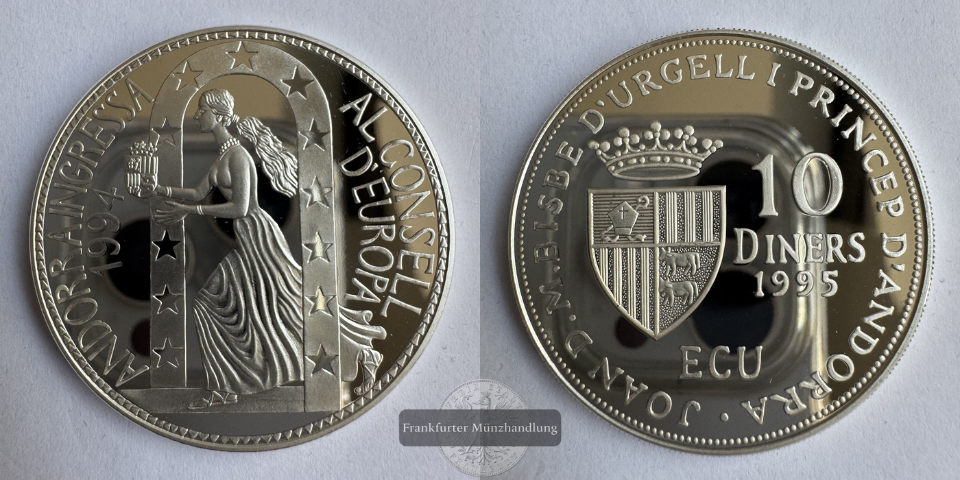 Andorra  10 Diner 1995 Joan Marti I Alanis FM-Frankfurt KM#108 Feinsilber: 29,23g   
