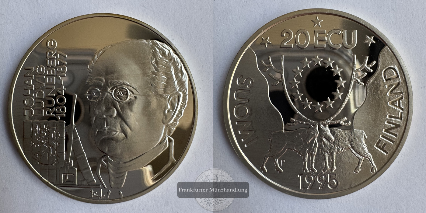  Finnland  20 ECU   Johan Ludwig Runeberg  1995  FM-Frankfurt  Feingewicht:  23,13g    Silber   