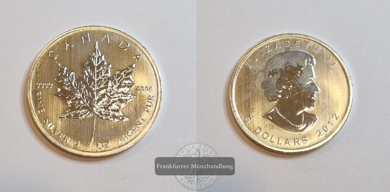  Kanada 5 Dollar  2012  Maple Leaf   FM-Frankfurt    Feinsilber: 31g   