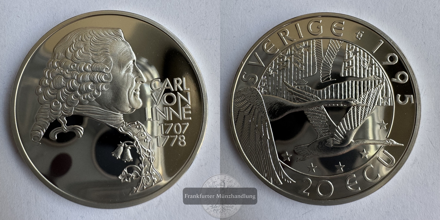  Schweden  20 ECU  1995 Carl von Linne FM-Frankfurt  Feinsilber:  24,98g   